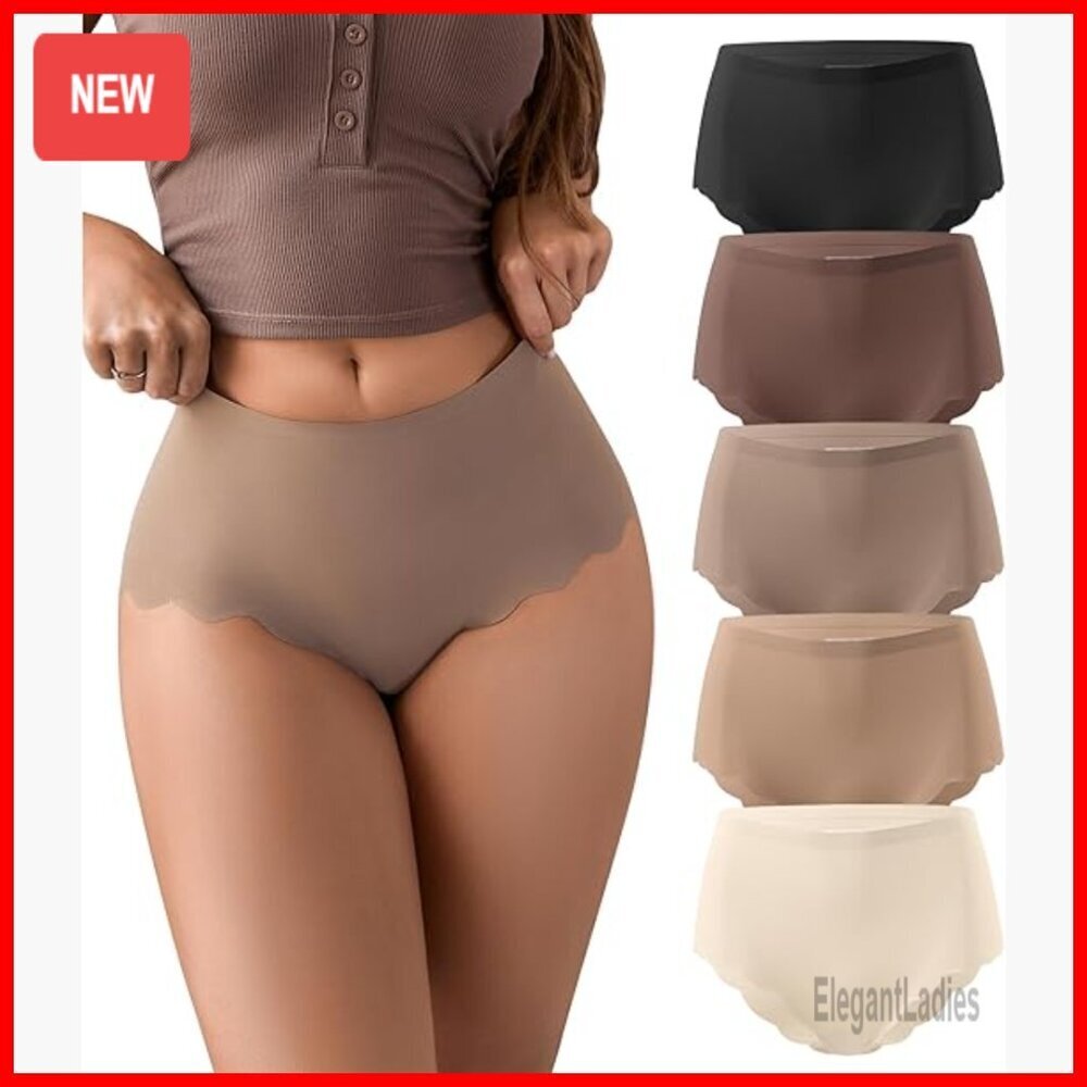 Seamless High Waist Cheeky Panties Ribbed No Show Bikini Underwear Women